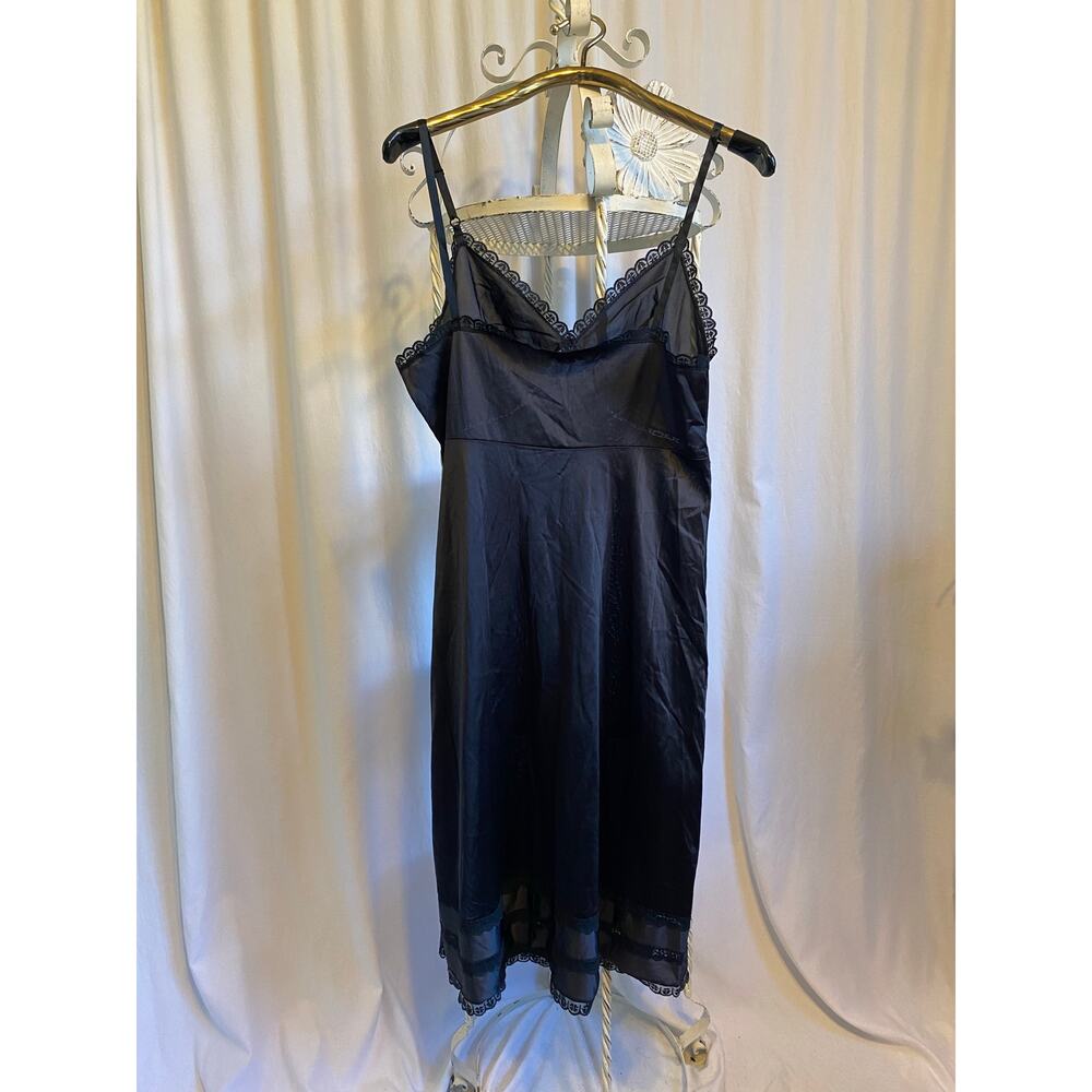 Sears Slip Dress Vintage Midi Satin Black Lace Trim Adjustable Straps Size 40 - Picture 2 of 7